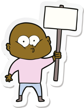 Bir insan tarafından çizilmiş kel bir adamın çıkartması.