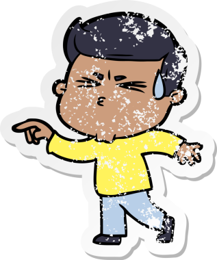 Bir insan tarafından çizilmiş terleyen bir çizgi film karakterinin sıkıntılı çıkartması.