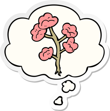 Düşünce baloncuklu karikatür çiçekleri insan tarafından çizilmiş bir çıkartma gibi.