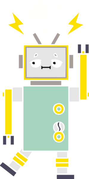 Bir insan tarafından çizilmiş düz renkli bir robot karikatürü