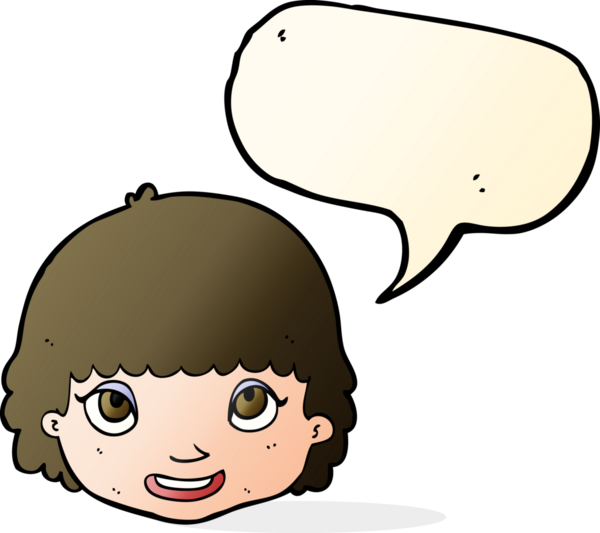 Bir insan tarafından çizilmiş konuşma balonlu mutlu kadın yüzü.