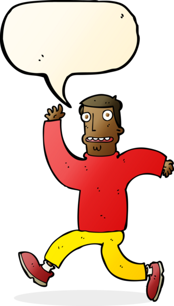 Bir insan tarafından çizilmiş, konuşma balonuyla dehşete düşmüş bir adam.