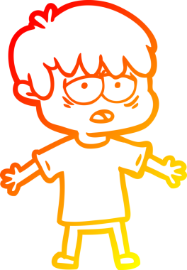 Bir insan tarafından çizilmiş, bitkin bir çocuğun sıcak çizgi çizimi.