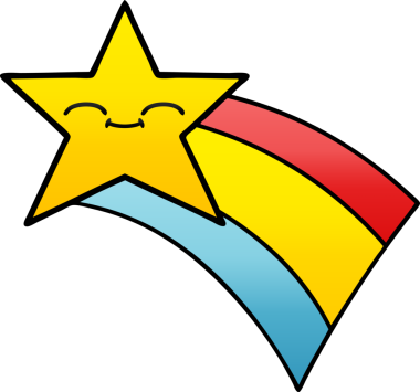 Bir insan tarafından çizilmiş kayan gökkuşağı yıldızının gölgeli karikatürü