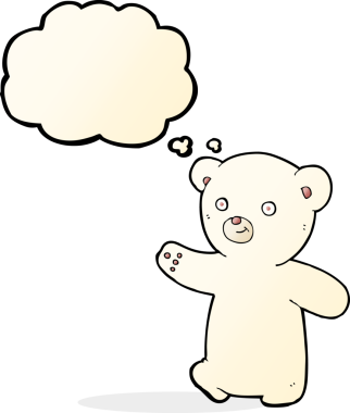 Bir insan tarafından çizilmiş düşünce baloncuklu kutup ayısı yavrusu.