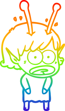 gökkuşağı gradyan çizimi bir çizgi film şok uzaylı kız bir insan tarafından çizildi