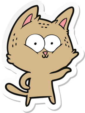 Bir insan tarafından çizilmiş çizgi film kedisinin çıkartması.