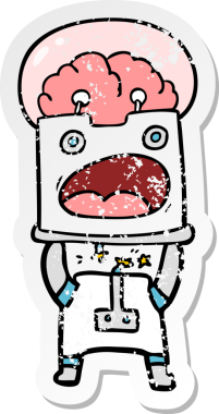 Bir insan tarafından çizilmiş karikatür robotunun sıkıntılı çıkartması.