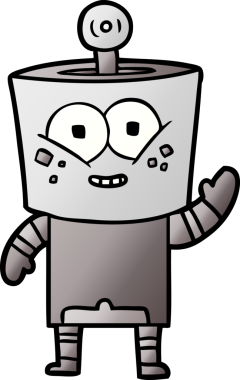 Bir insan tarafından çizilmiş mutlu robot el sallaması.