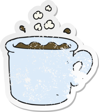 Bir insan tarafından çizilmiş karikatür kahve fincanının gerilimli yapıştırması.