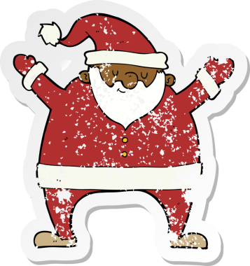 Bir insanın çizdiği Noel Baba çizgi filminin gerilimli retro çıkartması.