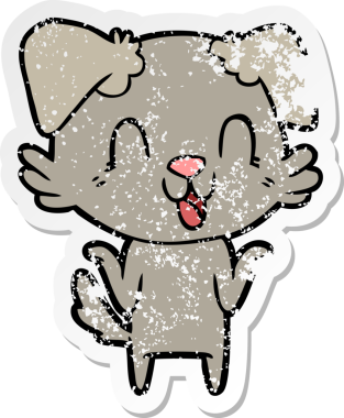 Bir insan tarafından çizilmiş omuzlarını silken, gülen bir çizgi film köpeğinin sıkıntılı çıkartması.