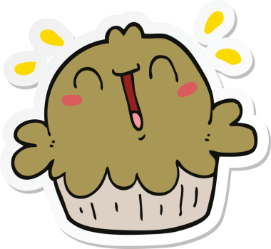 Bir insan tarafından çizilmiş şirin bir karikatür pastasının etiketi.