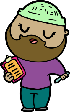 Bir insan tarafından çizilmiş sakallı bir çizgi film adamı.