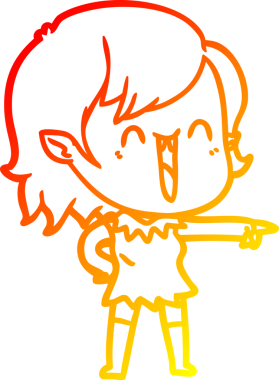 Bir insan tarafından çizilmiş sevimli, mutlu bir vampir kızın çizgi çizimi.