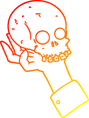 Bir insan tarafından çizilmiş kafatasını tutan çizgi bir elin sıcak gradyan çizimi