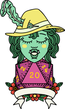 Retro Dövme Biçimi Bir insan tarafından çizilmiş 20 zarlı yarım ork ozanı