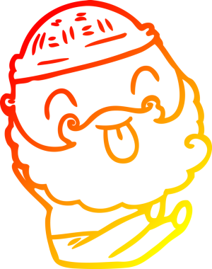 Oturan sakallı bir adamın insan tarafından çizilmiş sıcak bir çizgi çizimi.