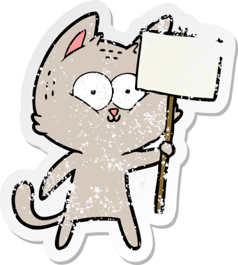 Bir insan tarafından çizilmiş pankartlı çizgi film kedisinin sıkıntılı çıkartması.