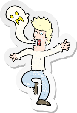 İnsan tarafından çizilmiş bir adamı terk eden karikatür bir hayaletin gerilimli çıkartması.