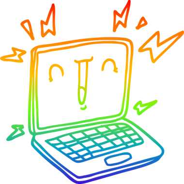 Bir insan tarafından çizilmiş bir dizüstü bilgisayarın gökkuşağı gradyanı çizimi