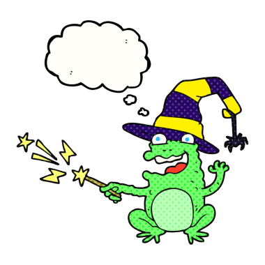 Serbest çizim düşünce balonu karikatür karakurbağası bir insan tarafından çizilmiş büyü