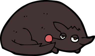 Bir insan tarafından çizilmiş kıvrılmış bir köpek.