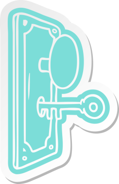 Bir insan tarafından çizilmiş bir kapı kolunun çizgi film etiketi.