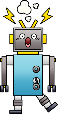 Arızalı bir robotun insan tarafından çizilmiş gölgeli karikatürü