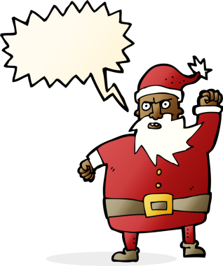 Bir insan tarafından çizilmiş konuşma balonlu Noel Baba çizgi filmi.