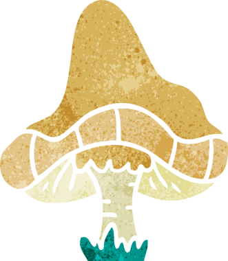 Bir insan tarafından çizilmiş tek bir mantarın retro karikatürü.