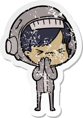 Bir insan tarafından çizilmiş kızgın bir uzay kızının sıkıntılı çıkartması.