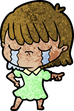 Bir insan tarafından çizilmiş ağlayan çizgi film kadını.