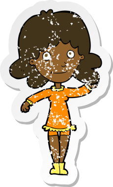 Bir insan tarafından çizilmiş, karikatür dostu bir kadının gerilimli çıkartması.