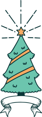 Dövme stili noel ağacıyla bir insan tarafından çizilmiş parşömen.