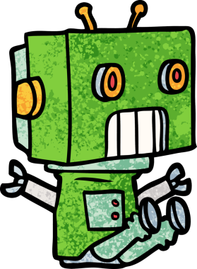 Bir insan tarafından çizilmiş çizgi film robotu