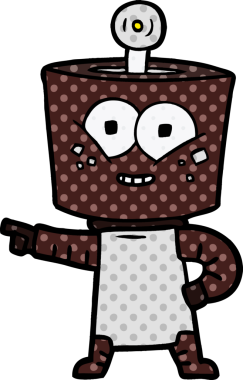 Bir insan tarafından çizilmiş mutlu çizgi film robotu