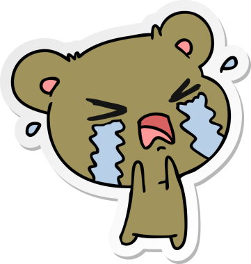 Bir insan tarafından çizilmiş ağlayan şirin bir ayının serbest sticker karikatürü.