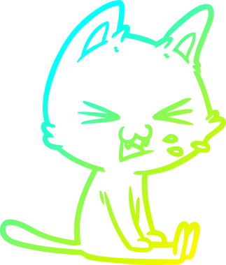 Bir insan tarafından çizilmiş soğuk gradyan çizgi film çizimi oturan kedi tıslaması