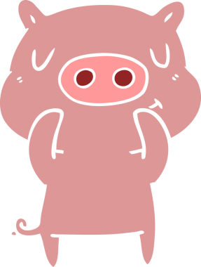 Düz renkli çizgi film içerikli domuz insan tarafından çizilmiş.