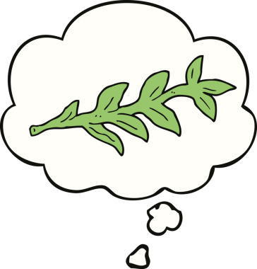 Bir insan tarafından çizilmiş düşünce baloncuklu çizgi film bitkisi.