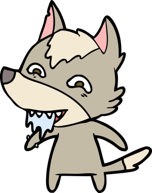 Bir insan tarafından çizilmiş aç kurt çizgi filmi.