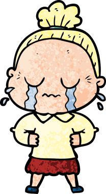 Bir insan tarafından çizilmiş ağlayan yaşlı kadın çizgi filmi.