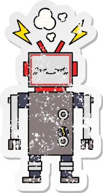 Bir insan tarafından çizilmiş sevimli bir çizgi film robotunun sıkıntılı çıkartması.