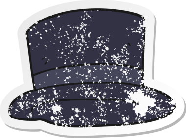 Bir insan tarafından çizilmiş çizgi film silindir şapkasının gerilimli çıkartması.