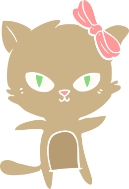 Sevimli düz renkli çizgi film kedisi bir insan tarafından çizilmiş.