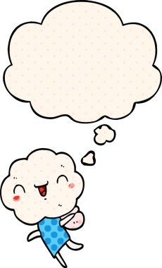 Çizgi roman tarzında bir insan tarafından çizilmiş düşünce baloncuğu olan tatlı bir çizgi roman kafası yaratığı.