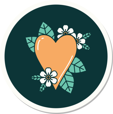 Bir insan tarafından çizilmiş botanik kalbin geleneksel stiliyle dövme çıkartması.