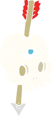 Bir insan tarafından çizilmiş ok ve beyne saplanmış sihirli kafatasının düz renk çizimi