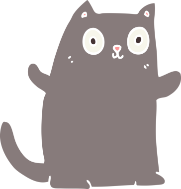 Bir insan tarafından çizilmiş düz renkli çizgi film kedisi